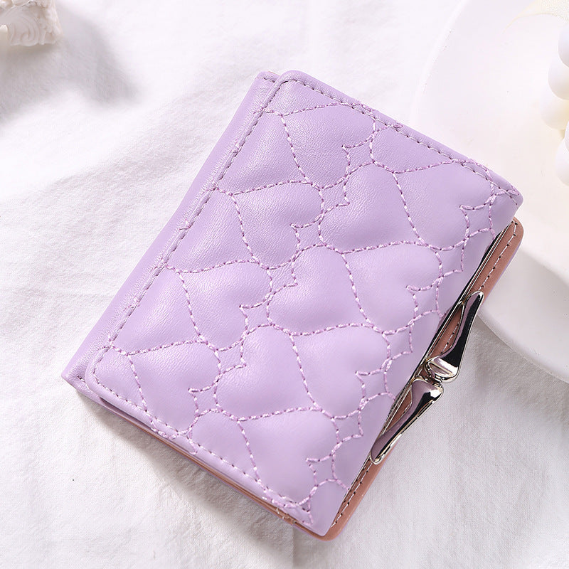 Short Chic Embroidery Thread Small Wallet Female Fresh - Short Chic Wallet for Stylish Coin Connoisseurs