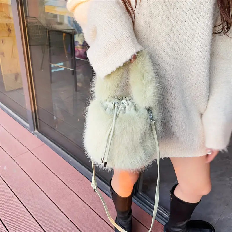 Furry Crossbody Bag Portable Bucket Suitcase with Soft Plush Material