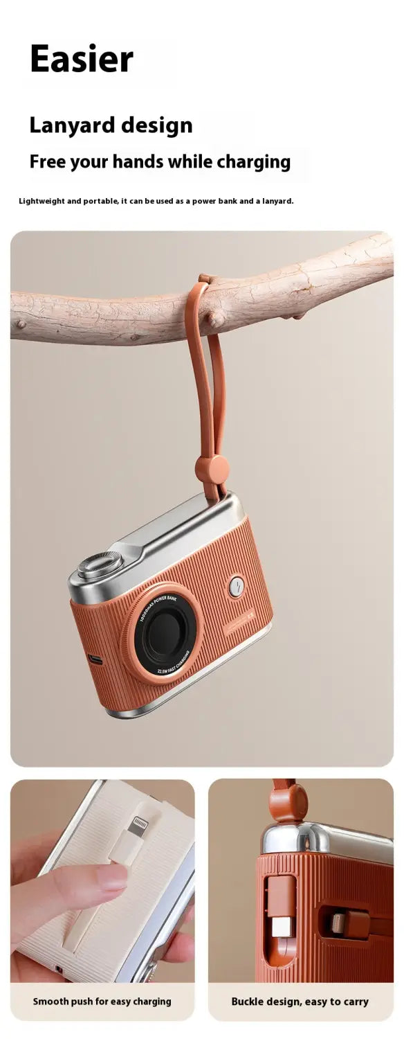 Large Capacity Mobile Power Supply with Cable Fast Charge in Beige Pink Brown