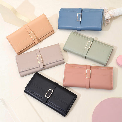 Long Metal Buckle Simple Tri-fold Clutch - Long Metal Buckle Clutch for Fashionably Forgetful