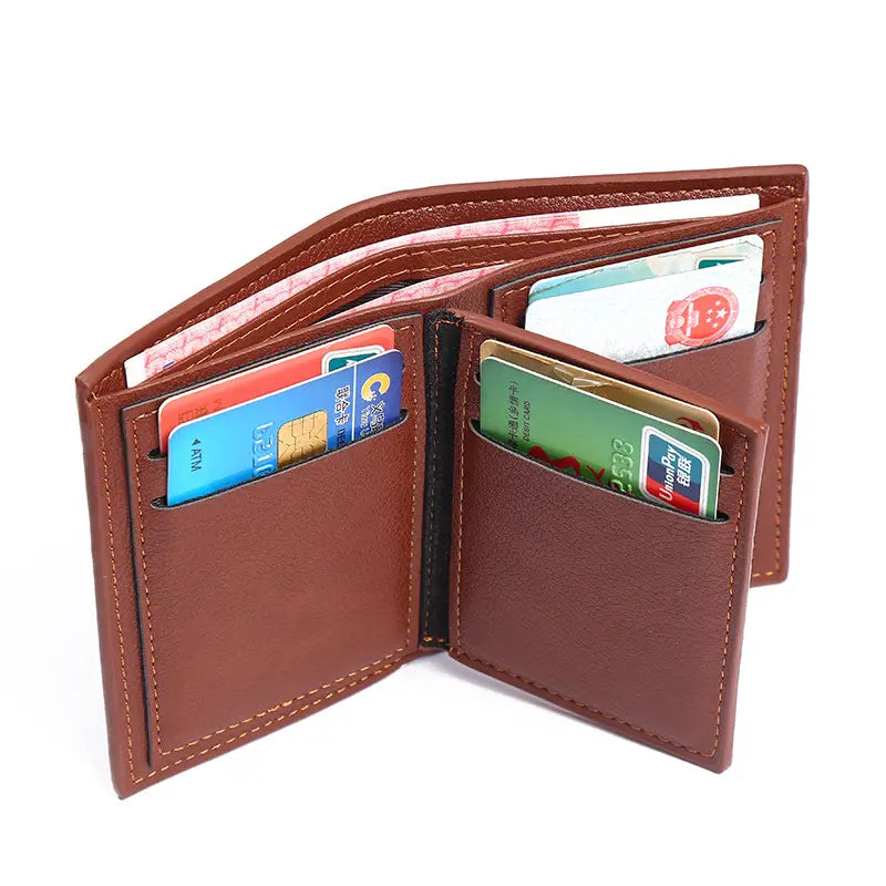 Men Short Leather Wallet with Zipper Coin Pocket and Card Slots