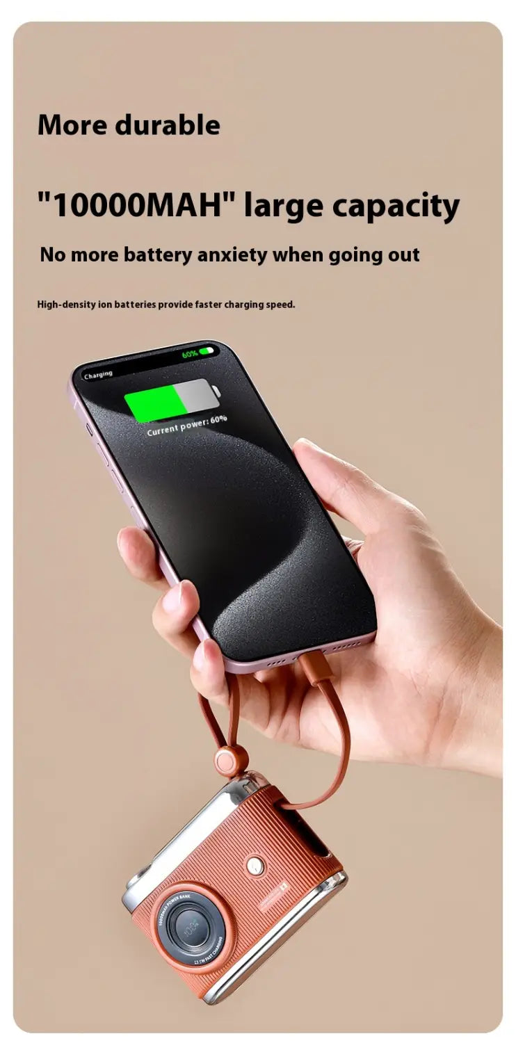 Large Capacity Mobile Power Supply with Cable Fast Charge in Beige Pink Brown