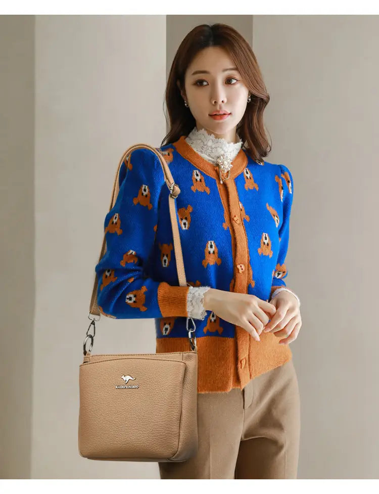 Rucsac cu valiză cu găleată din piele moale cu buzunar telefonic mai multe culori