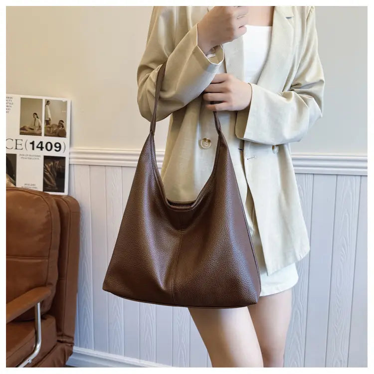 Borsa per secchio in pelle PU con tasche con cerniera borsetta di grande capacità per le donne