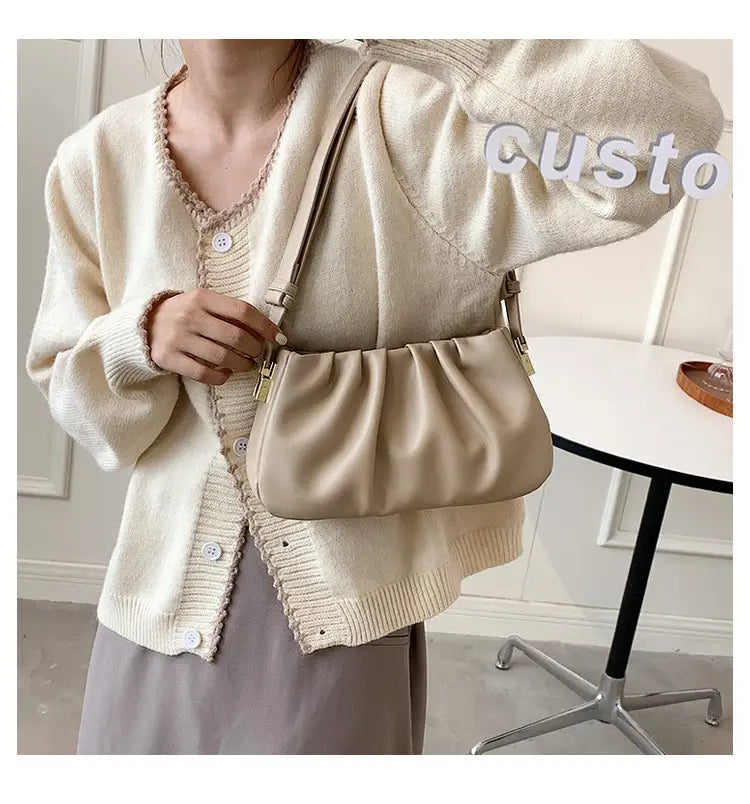 Pleated Cloud Bag Underarm Leather Shoulder Messenger in Multiple Colors