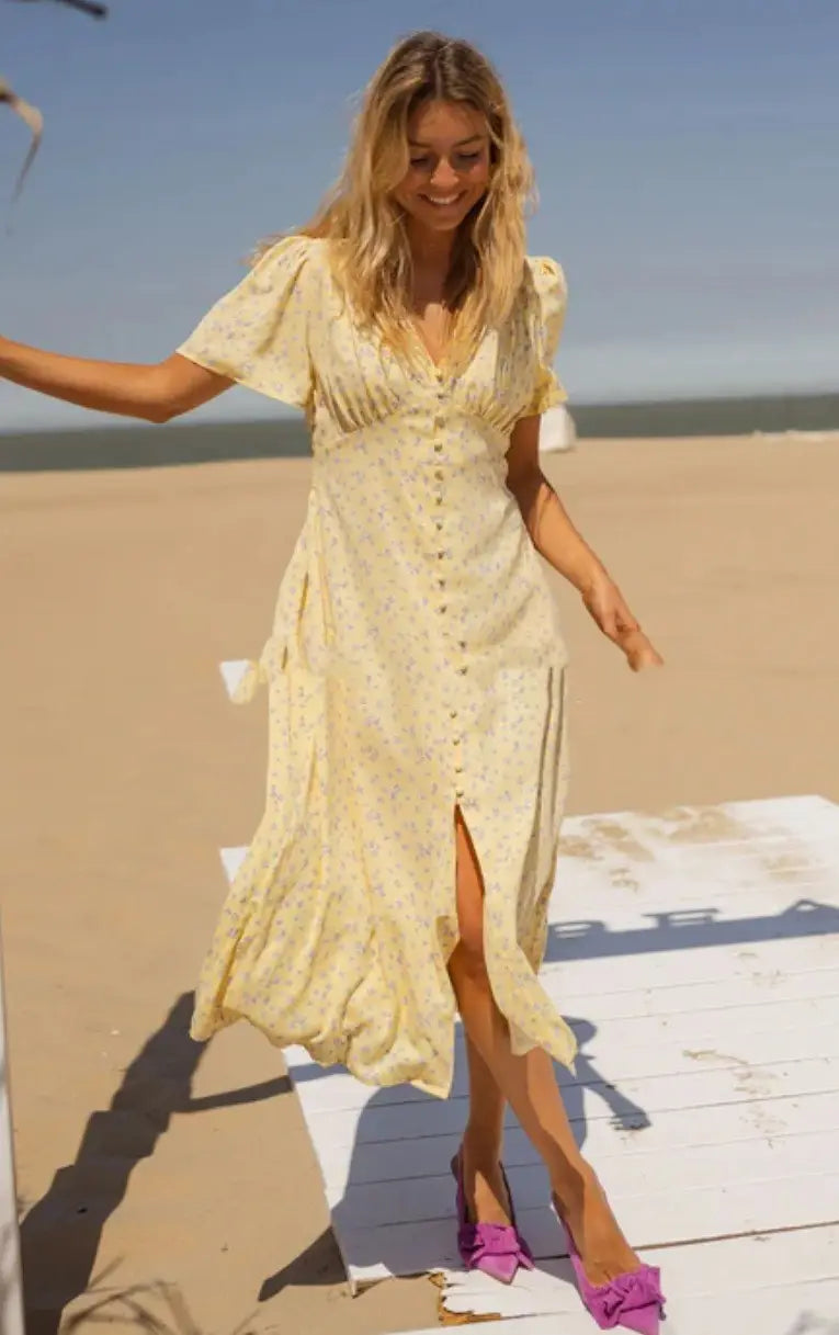 Floral A-Line Skirt for Women Red Yellow Mid-Length Loose Waist Stylish Clothing