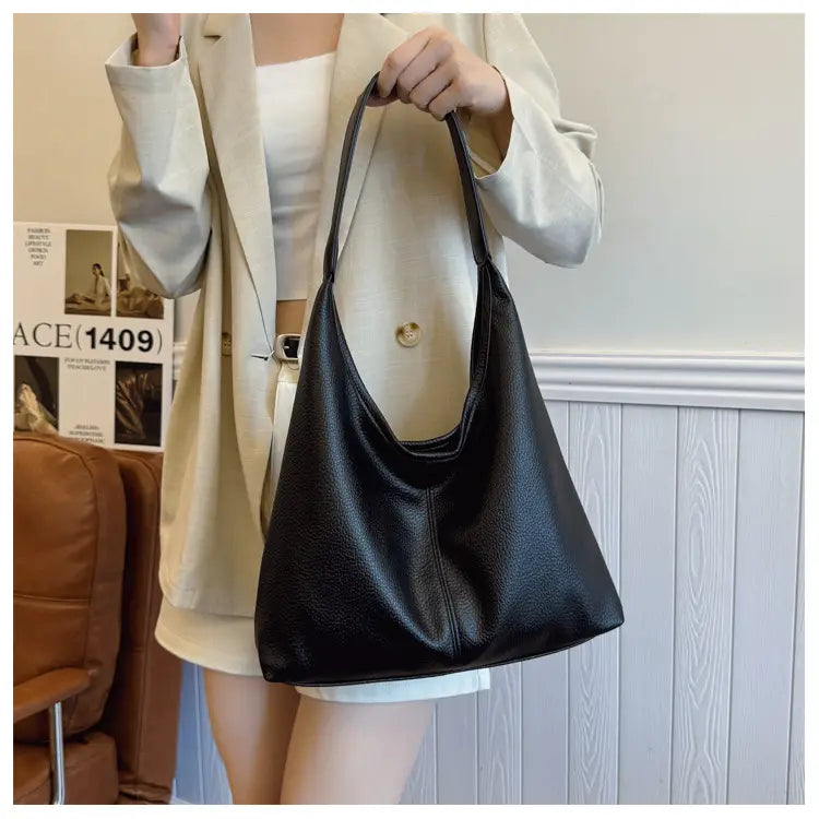 Borsa per secchio in pelle PU con tasche con cerniera borsetta di grande capacità per le donne