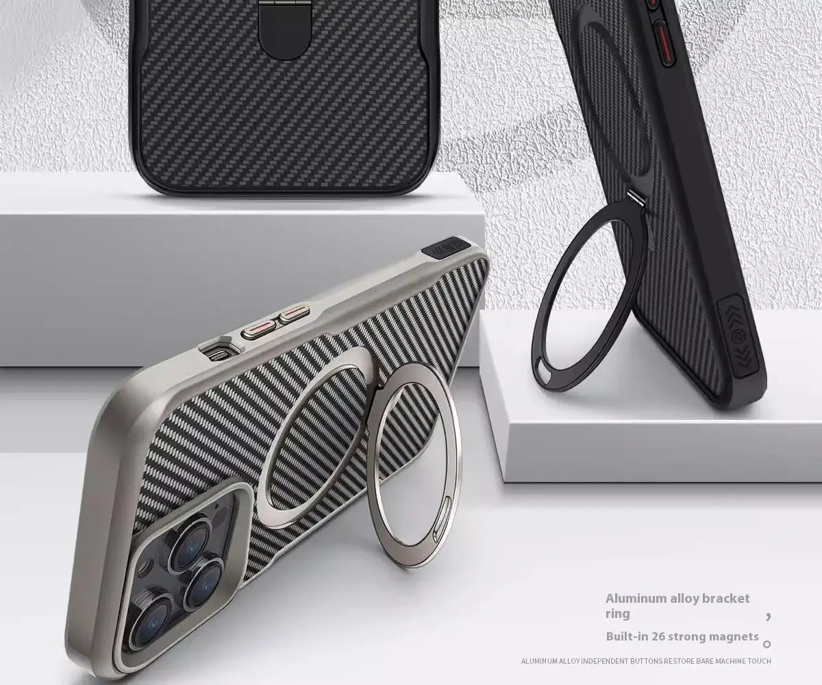 Applicable Carbon Fiber Magnetic Bracket Drop-resistant Protective Armor Small Waist Phone Case