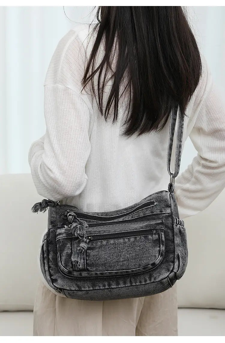 Large Capacity Versatile Bag with Denim Style and Multiple Pockets