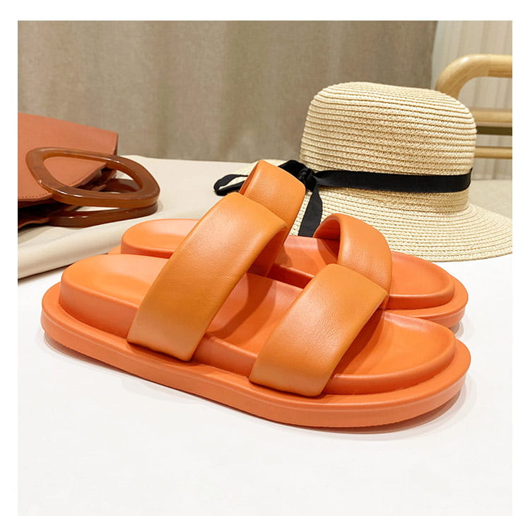 Black Sheepskin Flat Heel Slippers with Rubber Foam Sole