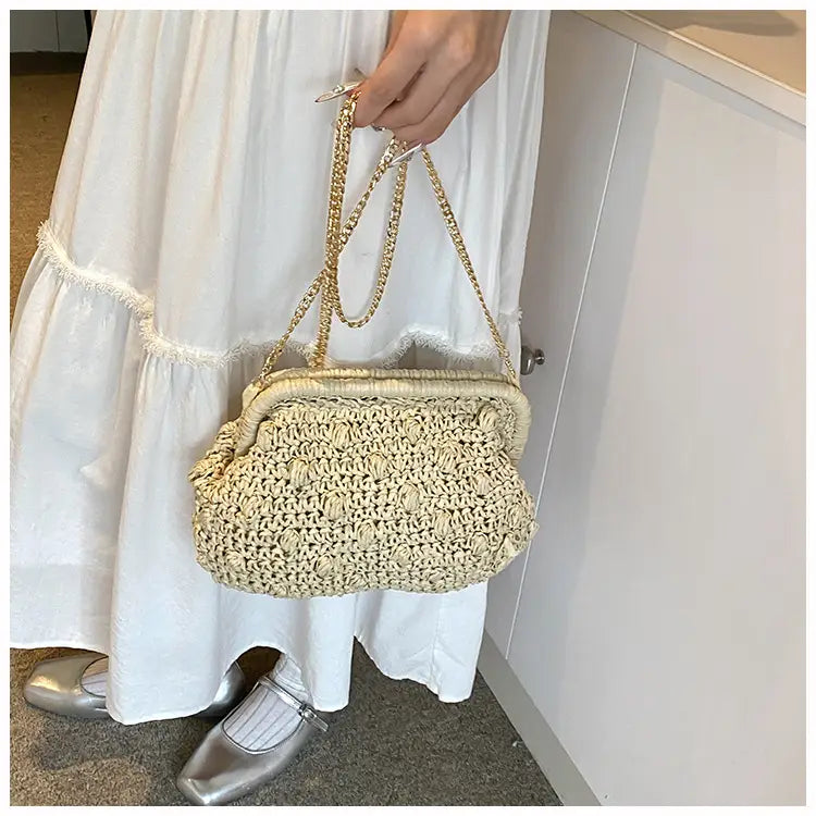 Bolsa de tecido macio branca de cáqui com zíper interno e alça de ombro único