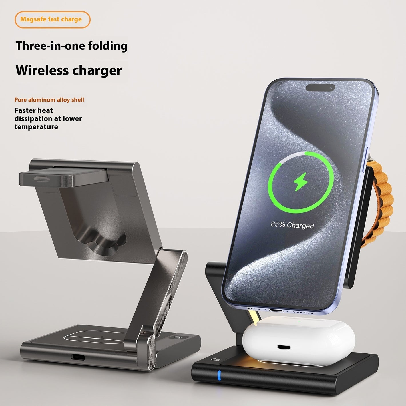 Folding Mobile Phone Headset Watch Three-in-one Wireless Charger - Folding Three-in-One Charger for Mobile Phone