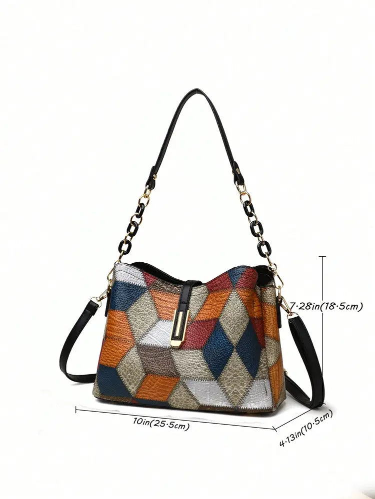 Retro Shoulder Messenger Bag Large Capacity PU Suitcase with Irregular Stitching