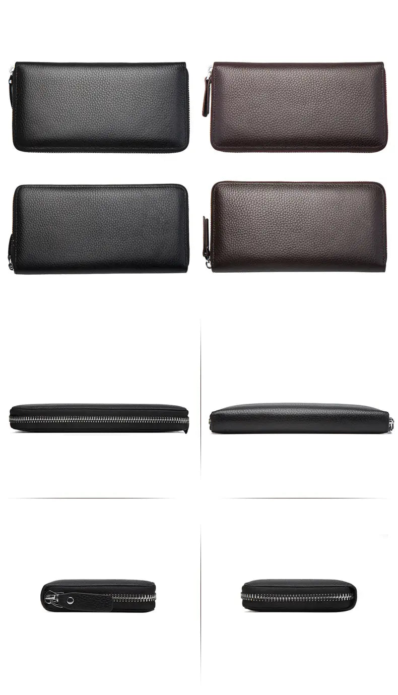 Leather Cortex Cowhide Coin Purse with Zipper and Multiple Compartments