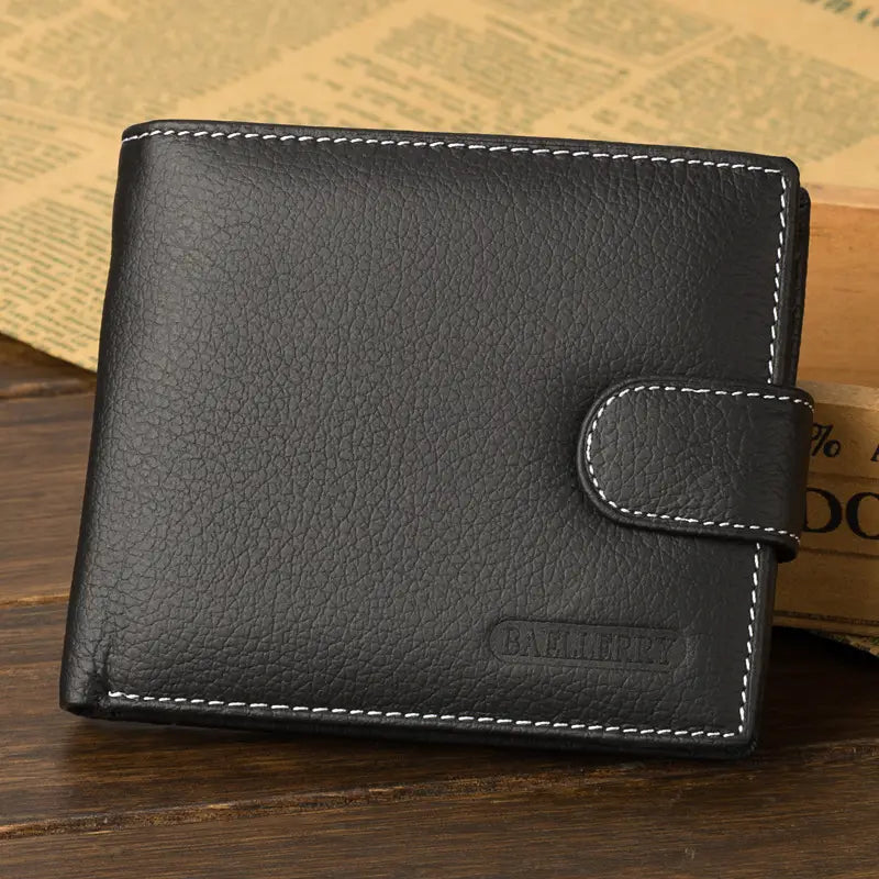 Leather Wallet Two Fold with Zipper Buckle in Black or Brown for United States and CHF Buyers