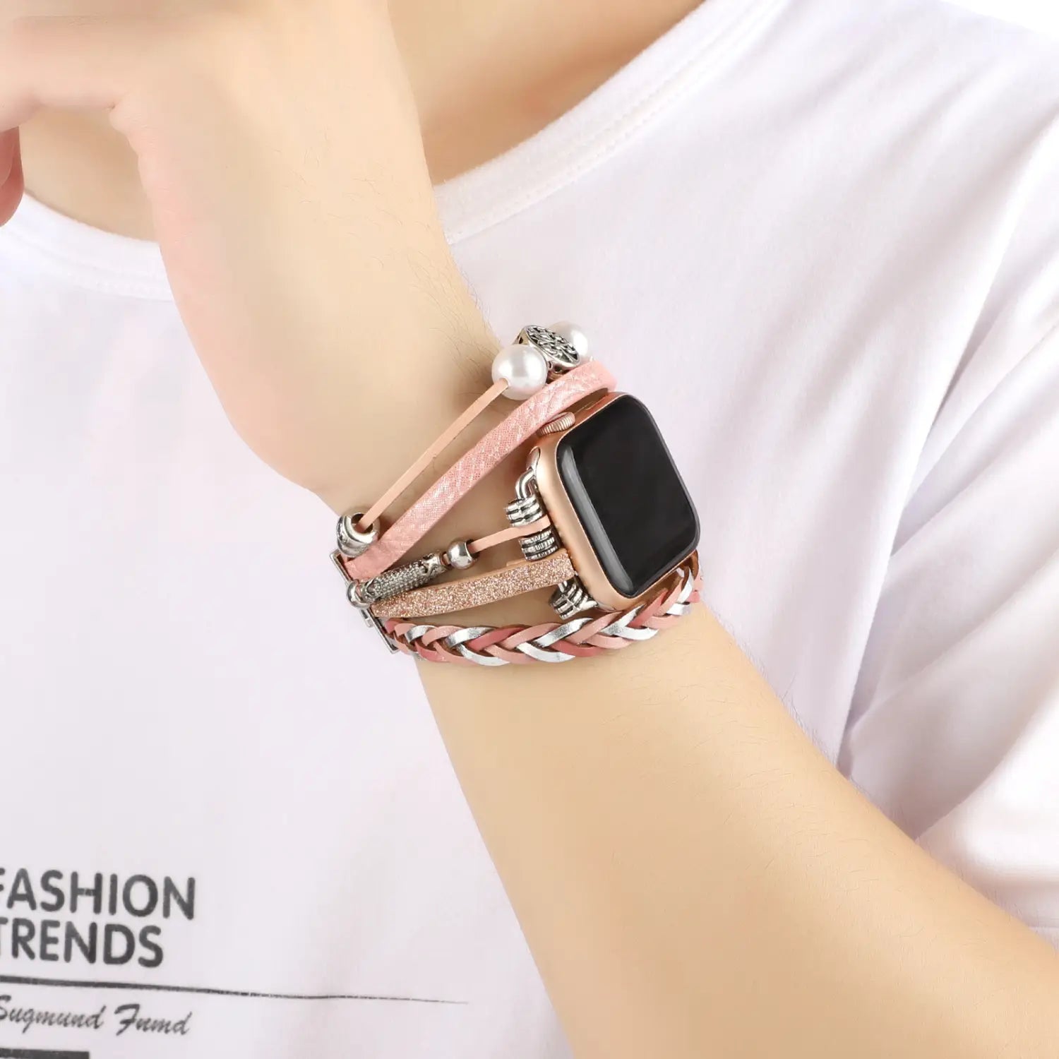 Vintage Metal Leather Watch Strap for Apple Smart Wrist Jewelry