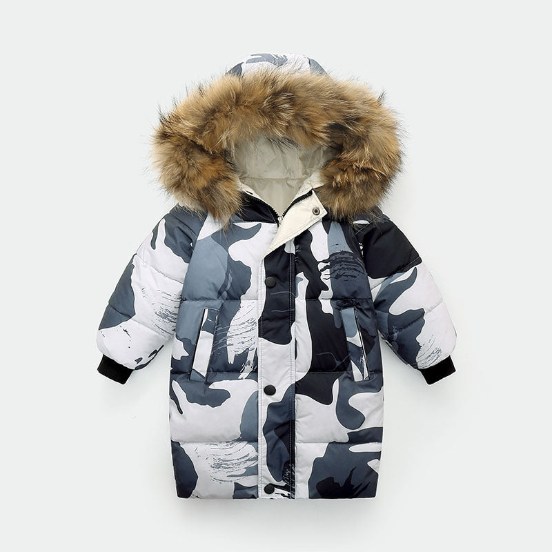 Big Fur Collar Mid-length Medium And Large Children’s Clothing Thick Winter Wear Coat