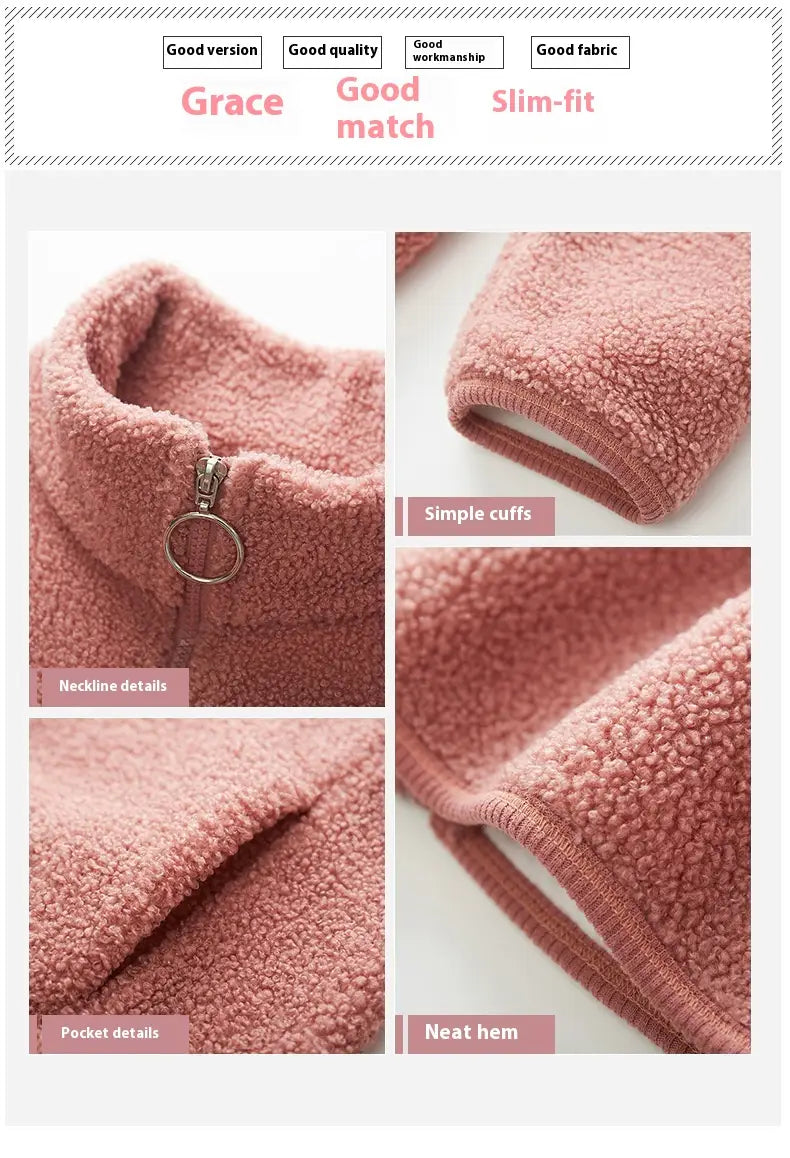 Women’s Polar Fleece Jacket Long Sleeve Solid Color Cozy Polyester Pullover