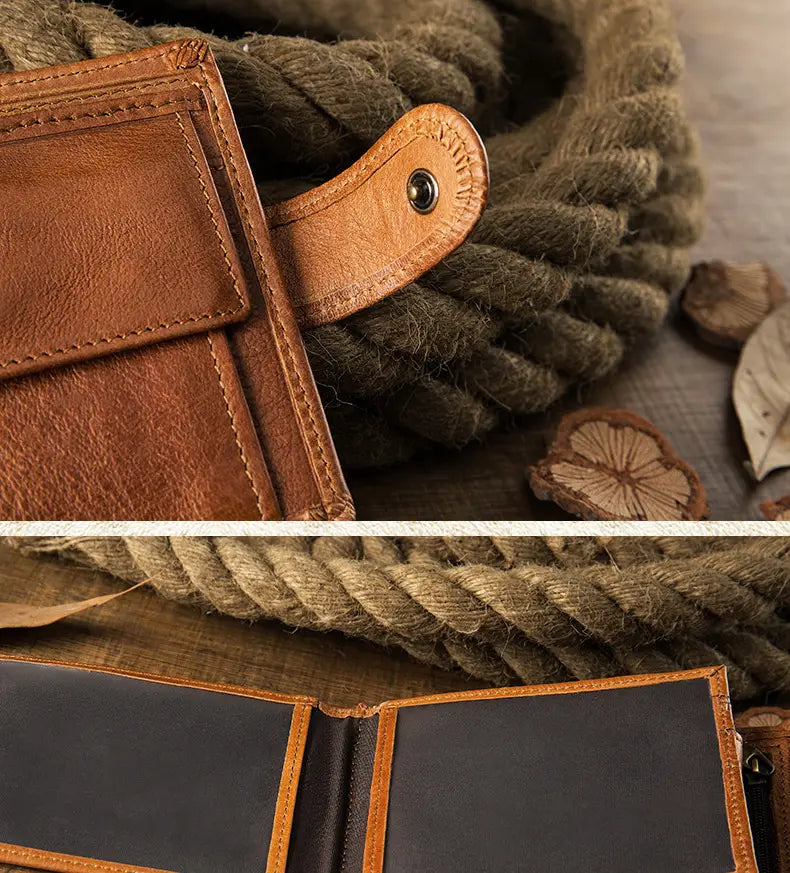 Brown Cowhide Wallet with Card Slots Coin Pocket and Four Compartments for the United States