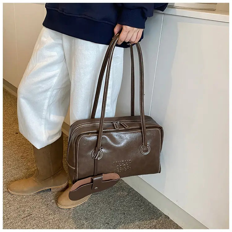 Casual Tote Bag Retro Fashion Polyester Cotton Brown and Red