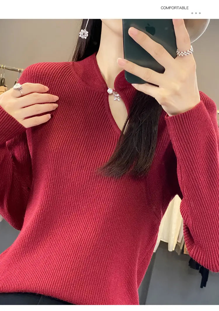 Oversized Wool Pullover Sweater Vintage Loose Fit Retro Crewneck for Women
