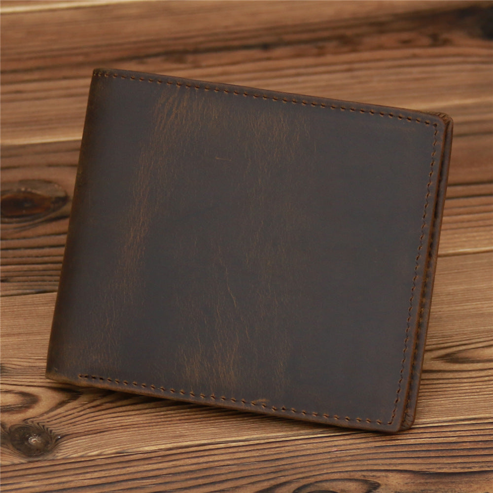 Leather Hand-stitched Short Wallet Crazy Horse Leather Cowhide Retro - Crazy Horse Wallet for Stylish Cows and Humans