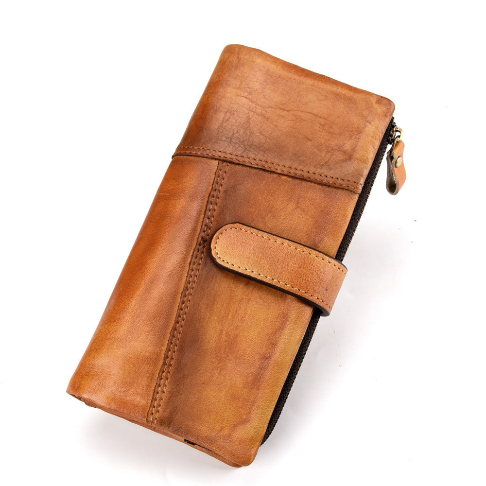 Vintage Rubbed Leather Fashion Stitching Long Wallet - Retro Style Wallet for Your Cash’s Best Adventures