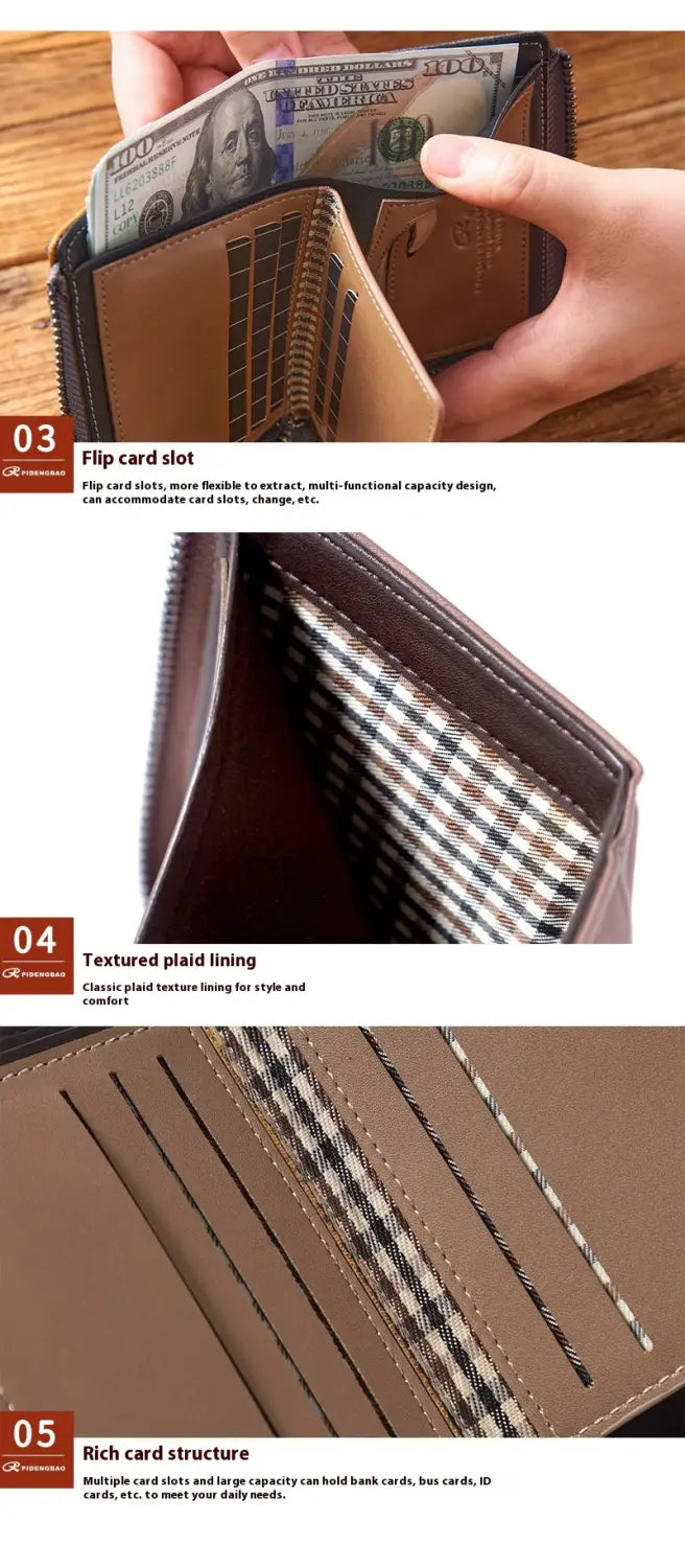 Mens Slim Bifold portefeuille PU Cuir RFID Blocking Carte Bread pour quotidiennement