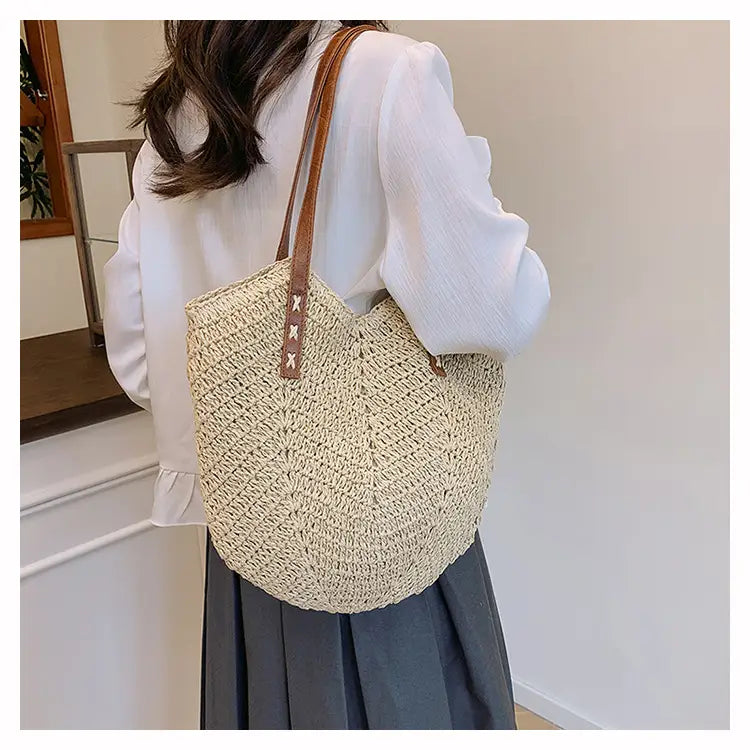 White Cotton Linen Tote Bag Large Travel Shoulder for Women and Men