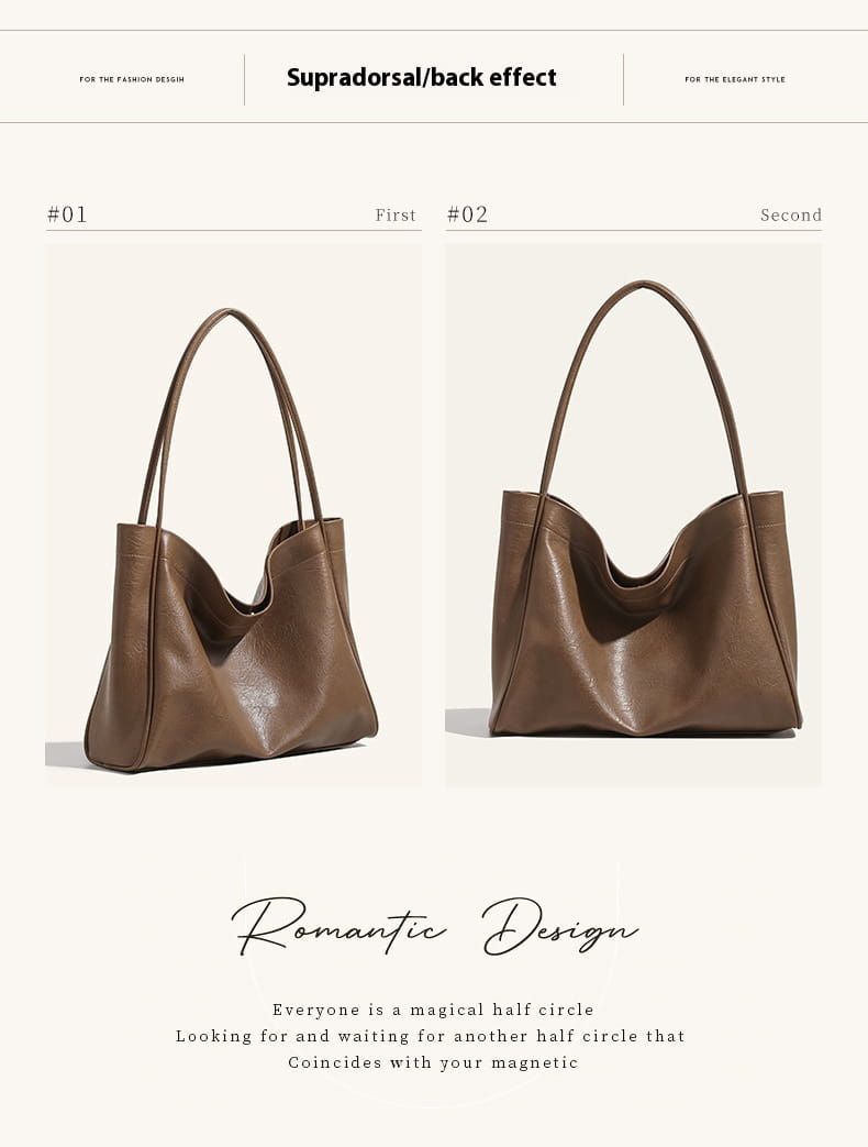 Casual Soft Leather Retro Style Commuter Shopping Shoulder Bag