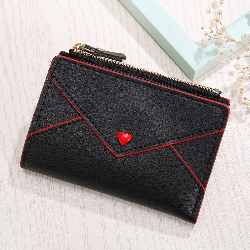 Heart-shaped Short Women’s Pu Card Bag - Heart-Shaped PU Bag: Love Your Cash in Style