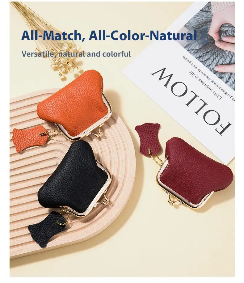 Sparán fíor na mban leathair le líneáil poileistir dath soladach