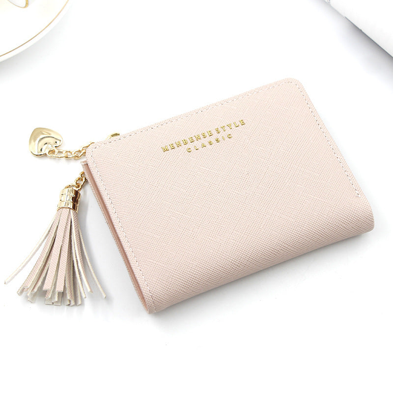 Short Style Women’s Zipper Purse Solid Color Tassel Simple - Zipper Purse R433-1 Light for Stylish Wallet Whimsy