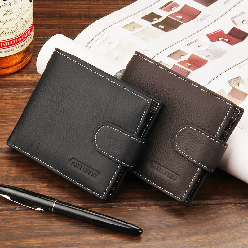 Leather Wallet Two Fold with Zipper Buckle in Black or Brown for United States and CHF Buyers
