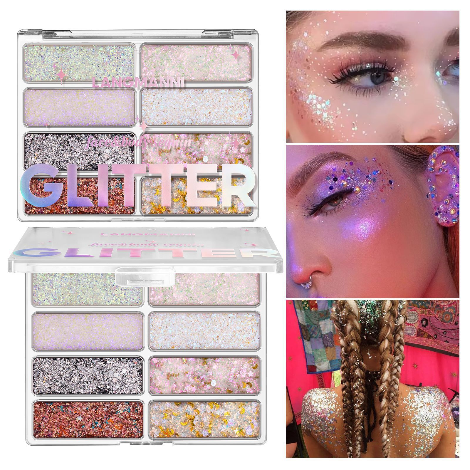 8-Color Body Sequins Makeup Palette with Large Capacity for Creative Looks - Teleplus body sequins makeup palette large