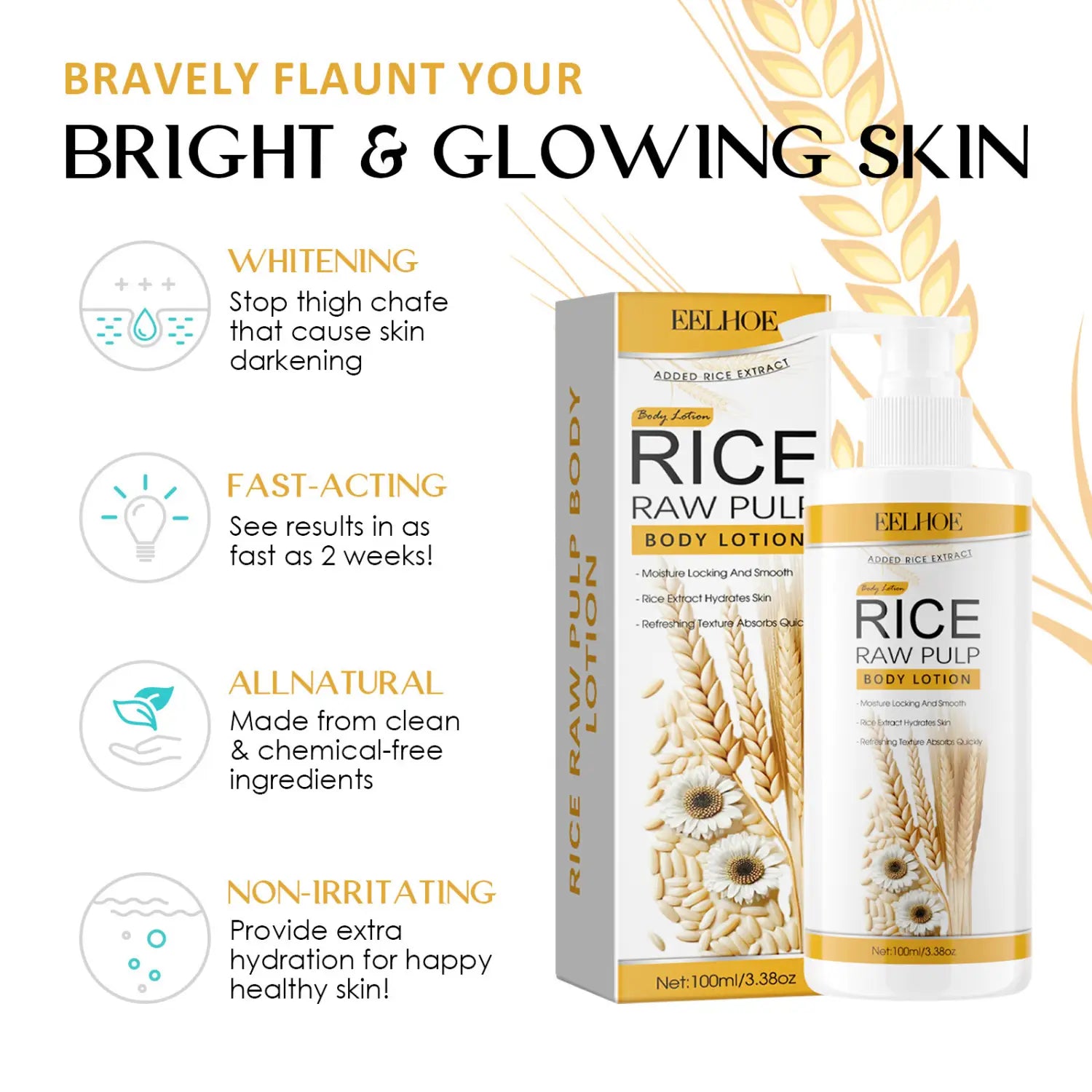 Rice Puree Moisturizing Body Lotion with Rose Oil and Glycerin