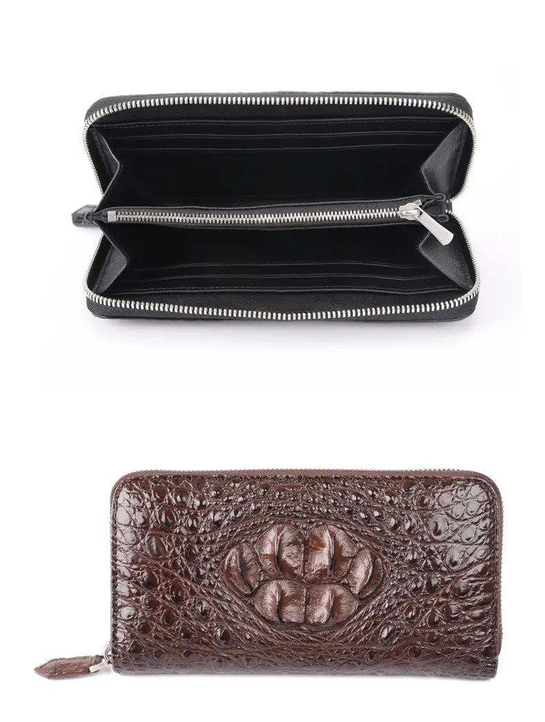 Men’s Crocodile Leather Wallet with Zipper Card Holder in Black or Brown