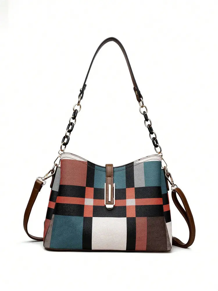 Retro Shoulder Messenger Bag Large Capacity PU Suitcase with Irregular Stitching