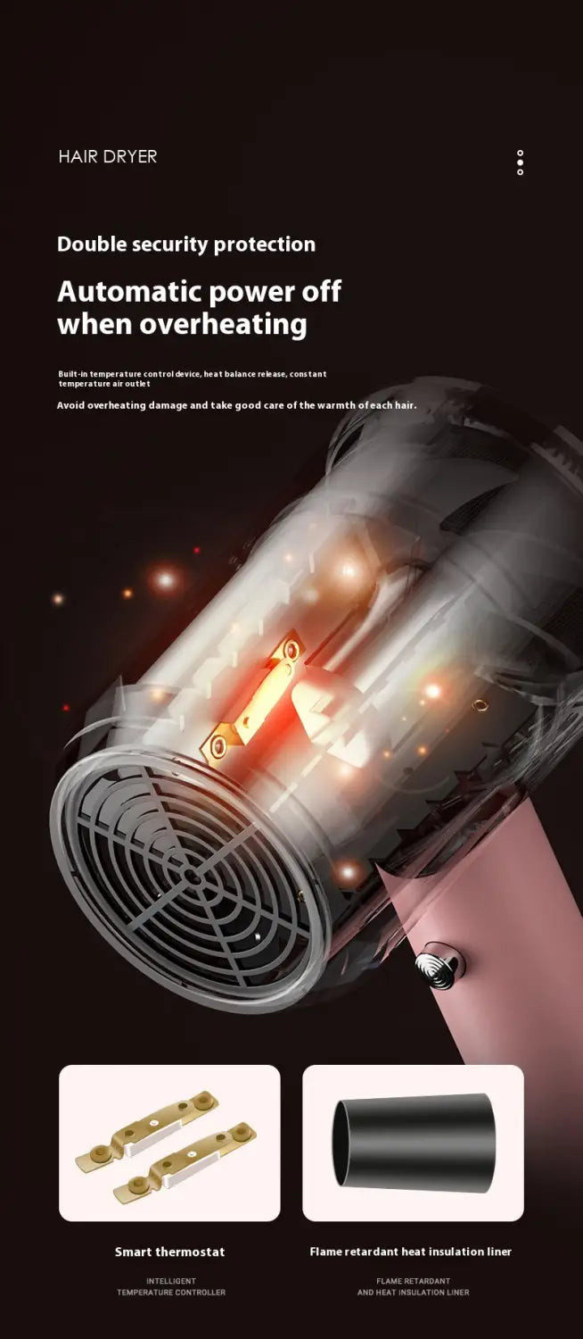 High Power Electric Hair Dryer Household with Gradient Purple and Blue Light