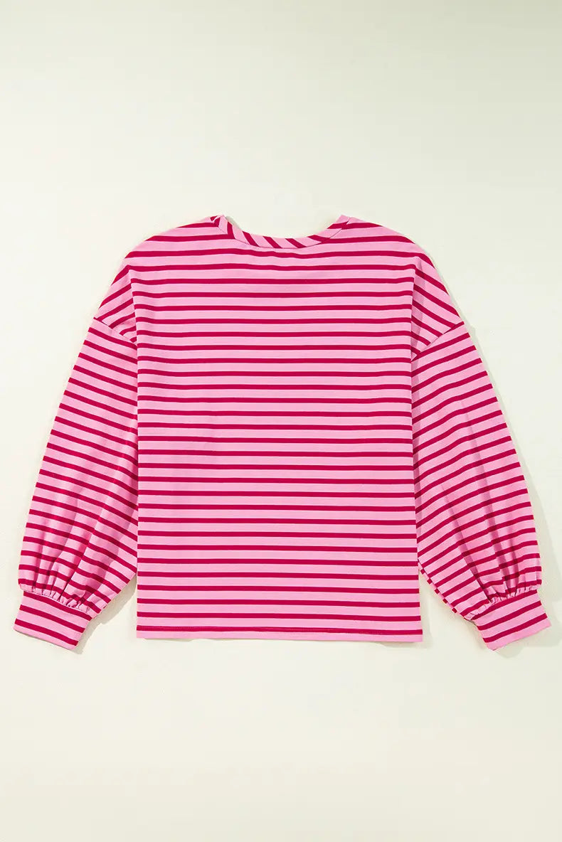 Japanese Korean Plaid Striped Cotton Pullover Sweatshirt Rose Red S-XL