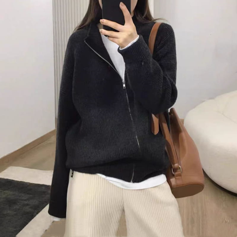 Tomgangsstil japansk koreansk casual glidelås cardigan løs strikket genser