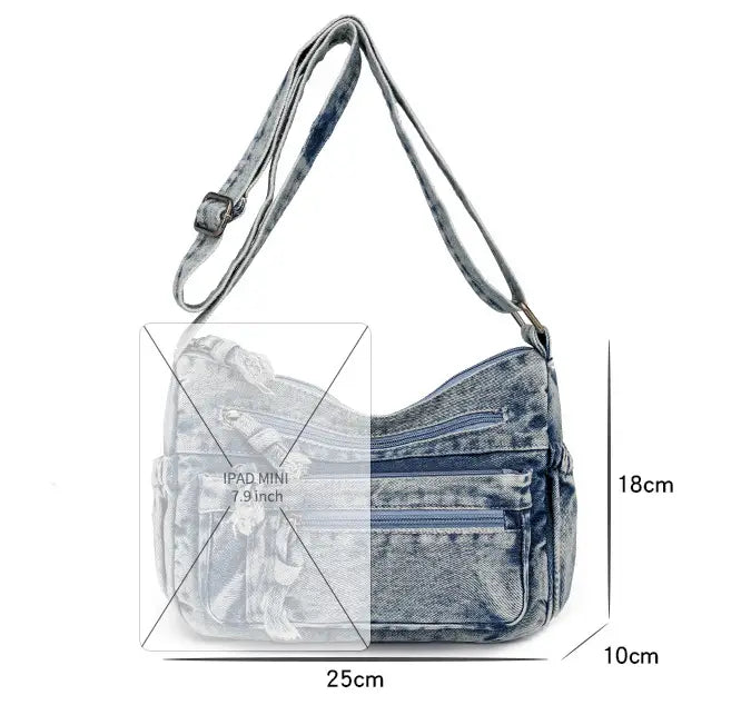 Large Capacity Versatile Bag with Denim Style and Multiple Pockets