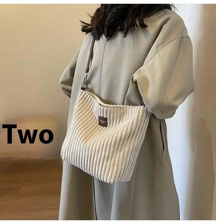 Versatile Large Capacity Corduroy Soft Surface Crossbody Shoulder Bag