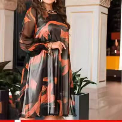 Women’s Long Sleeve Maxi Pullover Dress Plus Size Casual Skirt Polyester