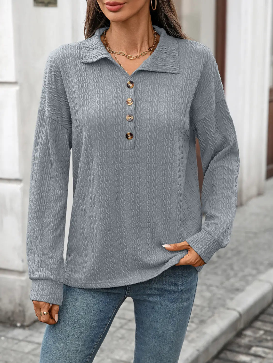 Luźna guzika pullover bluzka dla kobiet wygodna top roboczy