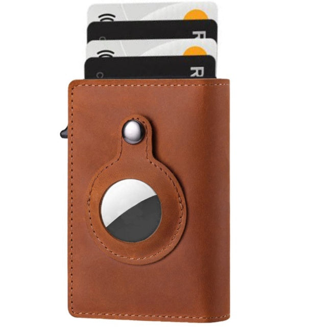 AirTag Wallet Anti Theft Bullet Card Bag Multi-functional Rfid Card Holder Men’s Leather Slim Wallets For Airtag Air