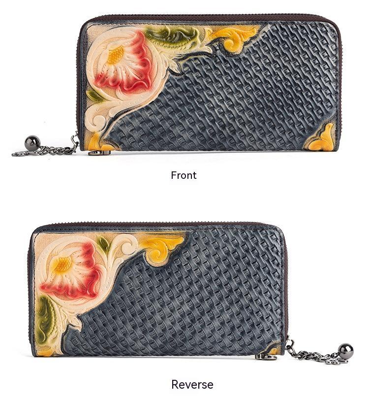 Fashion Retro Hand-painted Tree High Leather Mid-length Clutch Purse - Clutch Purse for Tree Huggers with Vintage Vibes