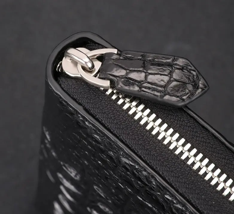 Men’s Leather Wallet with Crocodile Skin Bone Pattern in Black or Brown