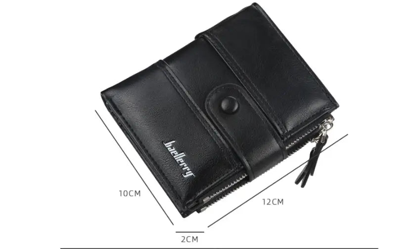 Men’s PU Leather Wallet with Double Zipper and 3 Fold Design in Khaki Black Brown