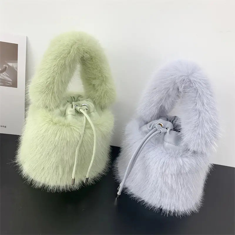 Furry Crossbody Bag Portable Bucket Suitcase with Soft Plush Material